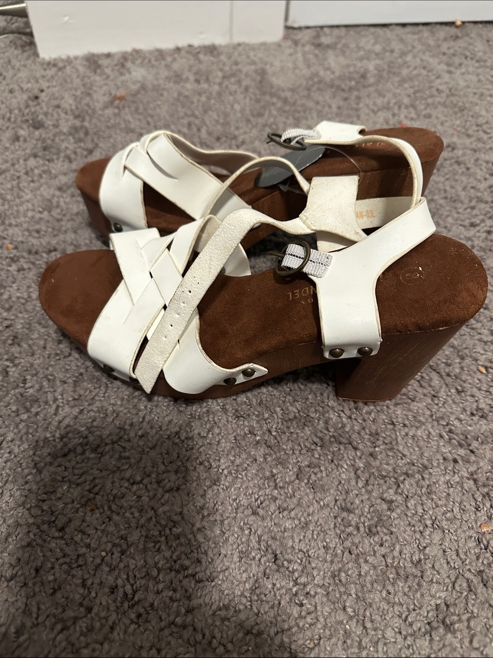 Forever 21 White Strappy Cork Block Heel Sandals